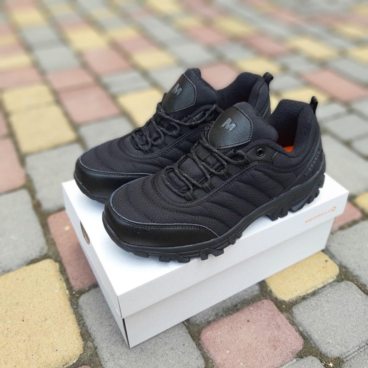 Чоловічі зимові кросівки Merrell Vibram (чорні) модні низькі кросівки 3909 Мерелл vkross, фото 1