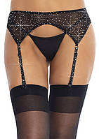 Пояс для панчіх зі стразами Leg Avenue Rhinestone Garterbelt Black One Size SO9141