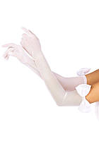 Довгі рукавички з бантом Leg Avenue Opera length bow top gloves White, напівпрозорі SO9183