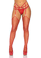 Пояс для панчіх зі стреп Leg Avenue Strappy Rhinestone Garterbelt Red One Size, стрази SO9143