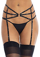 Пояс для панчіх зі стреп Leg Avenue Strappy Rhinestone Garterbelt Black One Size, стрази SO9145
