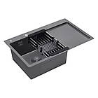 Глибока раковина в кухню Kroner 7849RHM права Графіт і кран змішувач у наборі, мийки для кухні з кранами, фото 3