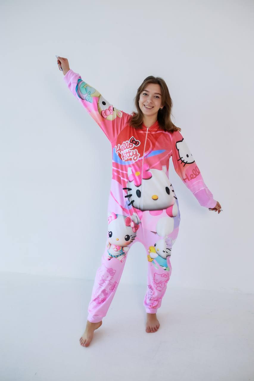 Підліткова піжама з плюш велюру кігуру Hello Kitty Підлітковий теплий костюм кігуру для дівчинки