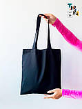 Чорна сумка шопер торба із щільного котону з підкладкою без друку Розмір: 35cм х 38см, фото 3