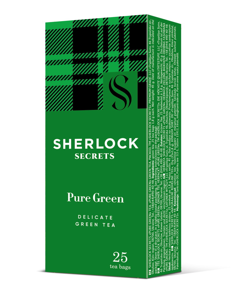 Зелений делікатний чай Sherlock Secrets Pure Green 25 пакетиків | Чай Річард у новому дизайні, фото 1