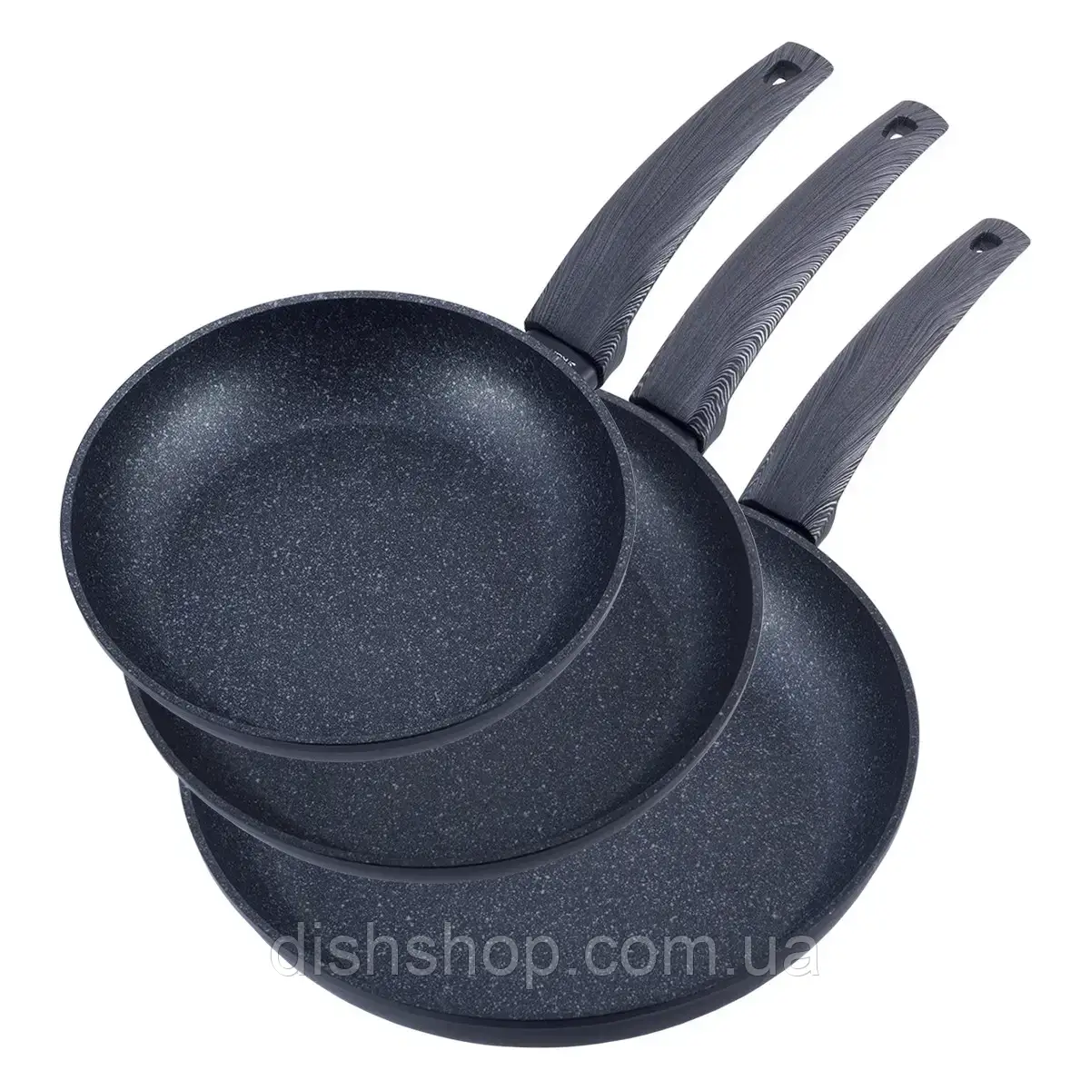 Набір сковорідок Kamille (20см, 24см, 28см) з антипригарним покриттям Black marble