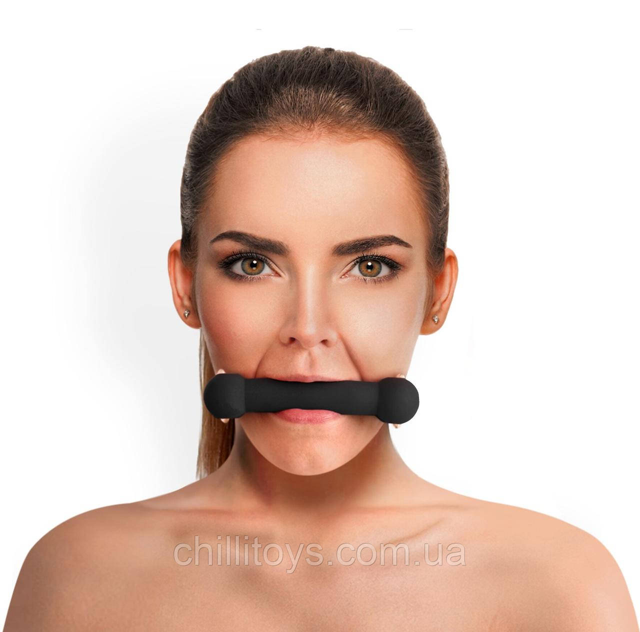 Кляп Палиця, силікон та натуральна шкіра, Art of Sex - Gag Stick Silicon, Чорний SO6705