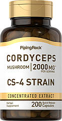 Гриб кордицепс Piping Rock Cordyceps Mushroom, 2000 mg (per serving), 200 Quick Release Capsules