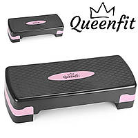 Степ-платформа QueenFit 2-х уровневая черно-розовая