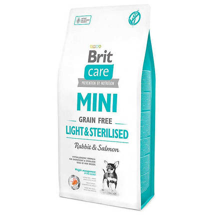 Brit care GF Mini Light & Sterilised Корм для собак мініатюрних порід з надмірною вагою або стерилізованих 7кг, фото 1