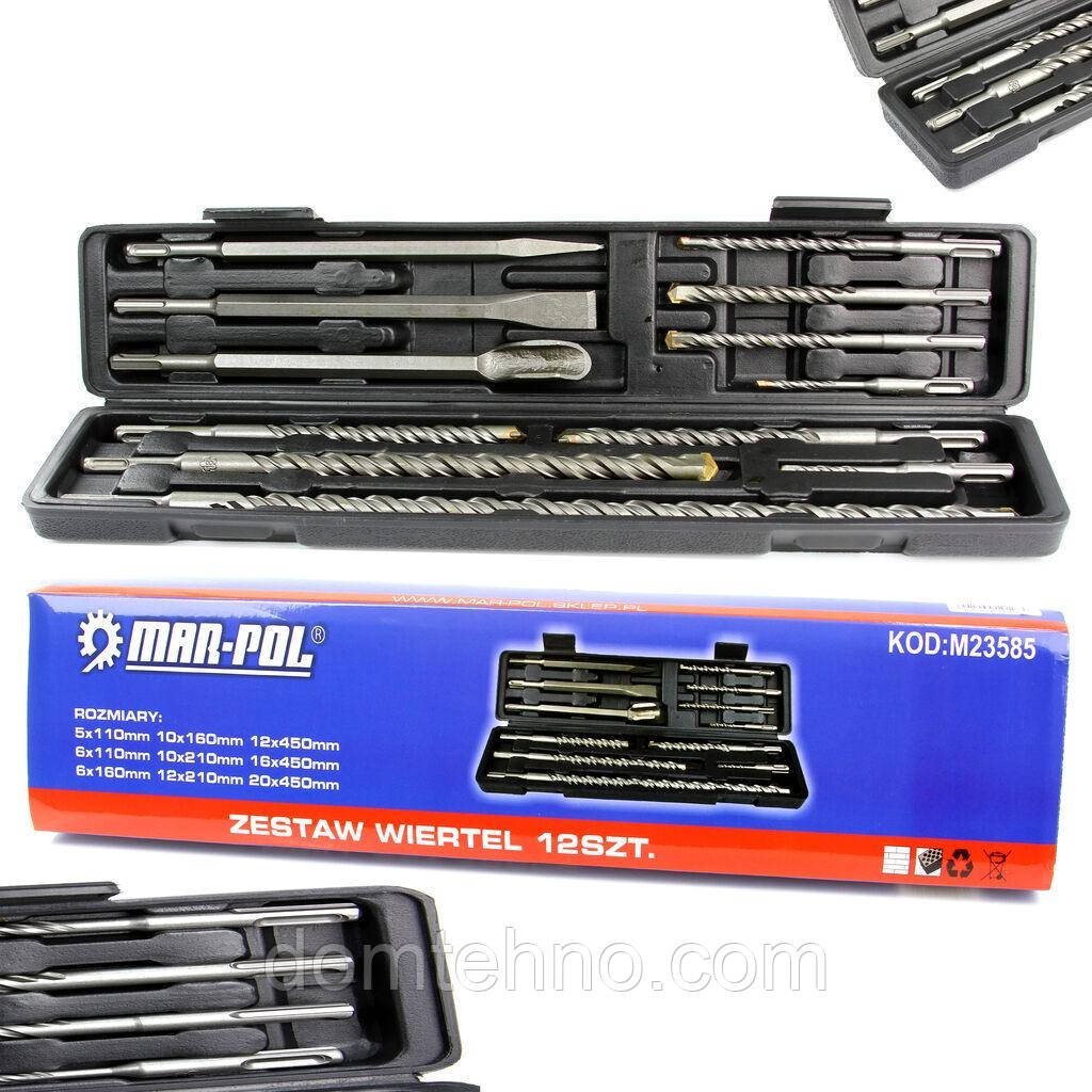 Набір сверл Mar-Pol M23585 SDS-Plus 12 шт (9 сверл + 3 зубила)