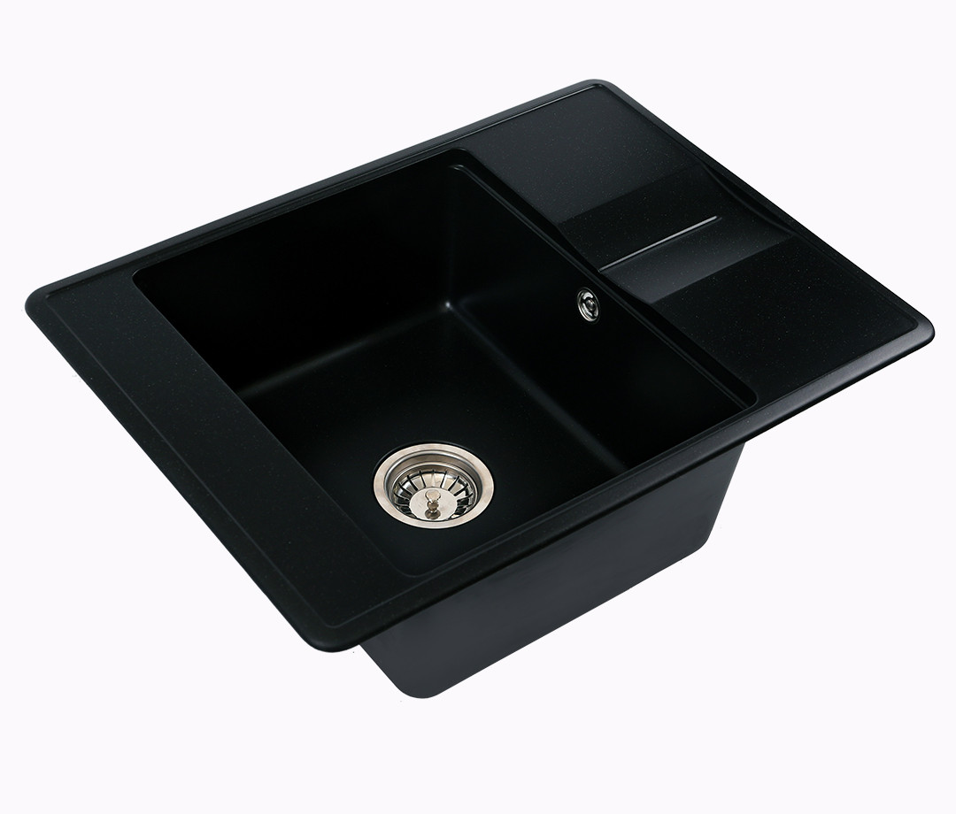 Кам'яна кухонна мийка чорна з отвором, гранітна мийка для кухні чорного кольору зі штучного каменю
