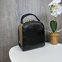 Женская мини сумочка рептилия каркасная с замочком, маленькая сумка золотистая Черный соты высокое качество