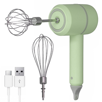 Акумуляторний міксер 30W + 2 вінчики Portable mixer, з USB, Зелений / Бездротовий ручний міксер