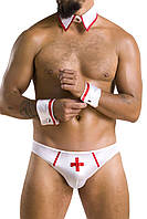 Комплект еротичної чоловічої білизни Passion 037 Gregory XXL/XXXL White, труси, комірець, манжети SO7584