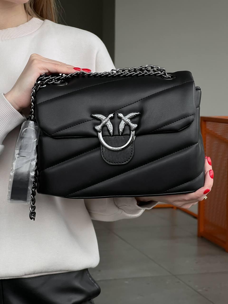 Женская сумка Pinko Puff Black Logo Bag (чёрная) красивая молодёжная стильная сумочка torba0085 vkross - фото 1 - id-p2076824278