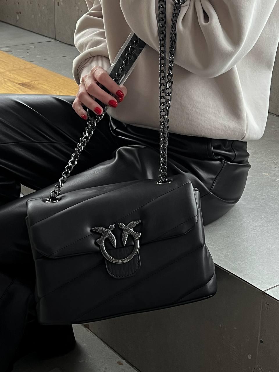 Женская сумка Pinko Puff Black Logo Bag (чёрная) красивая молодёжная стильная сумочка torba0085 vkross - фото 4 - id-p2076824278