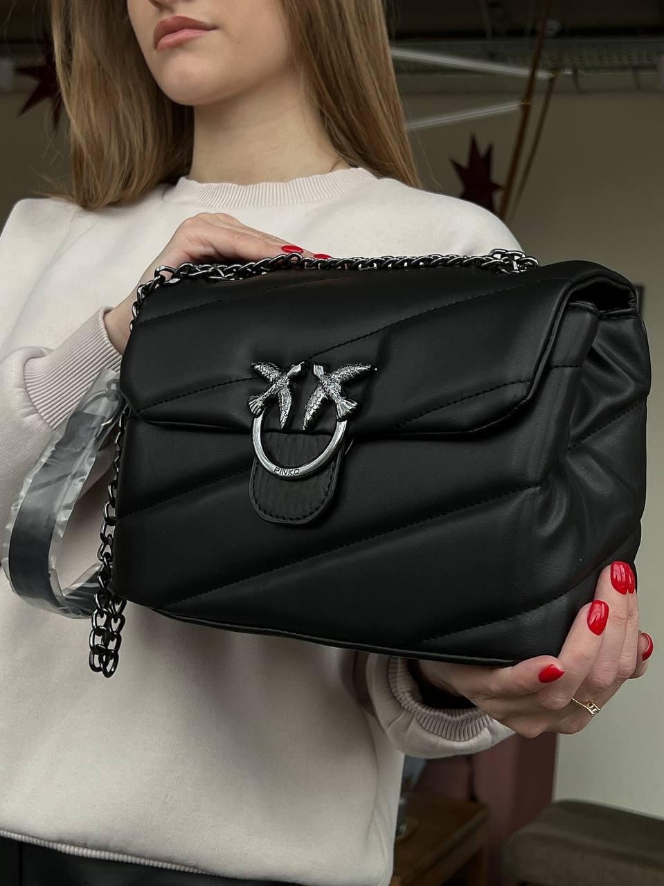 Женская сумка Pinko Puff Black Logo Bag (чёрная) красивая молодёжная стильная сумочка torba0085 vkross - фото 7 - id-p2076824278