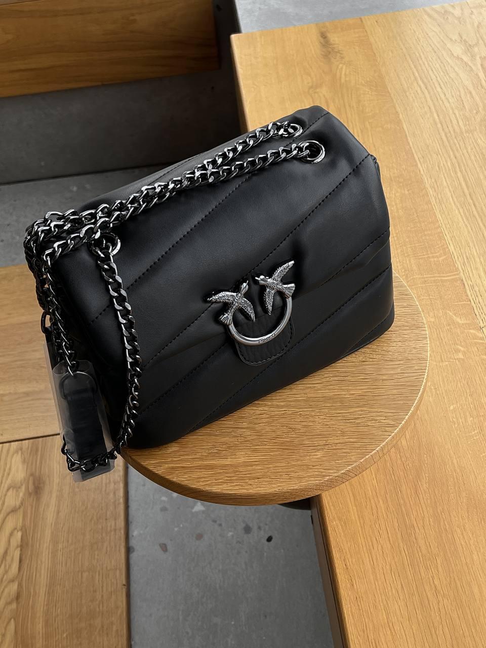 Женская сумка Pinko Puff Black Logo Bag (чёрная) красивая молодёжная стильная сумочка torba0085 vkross - фото 8 - id-p2076824278
