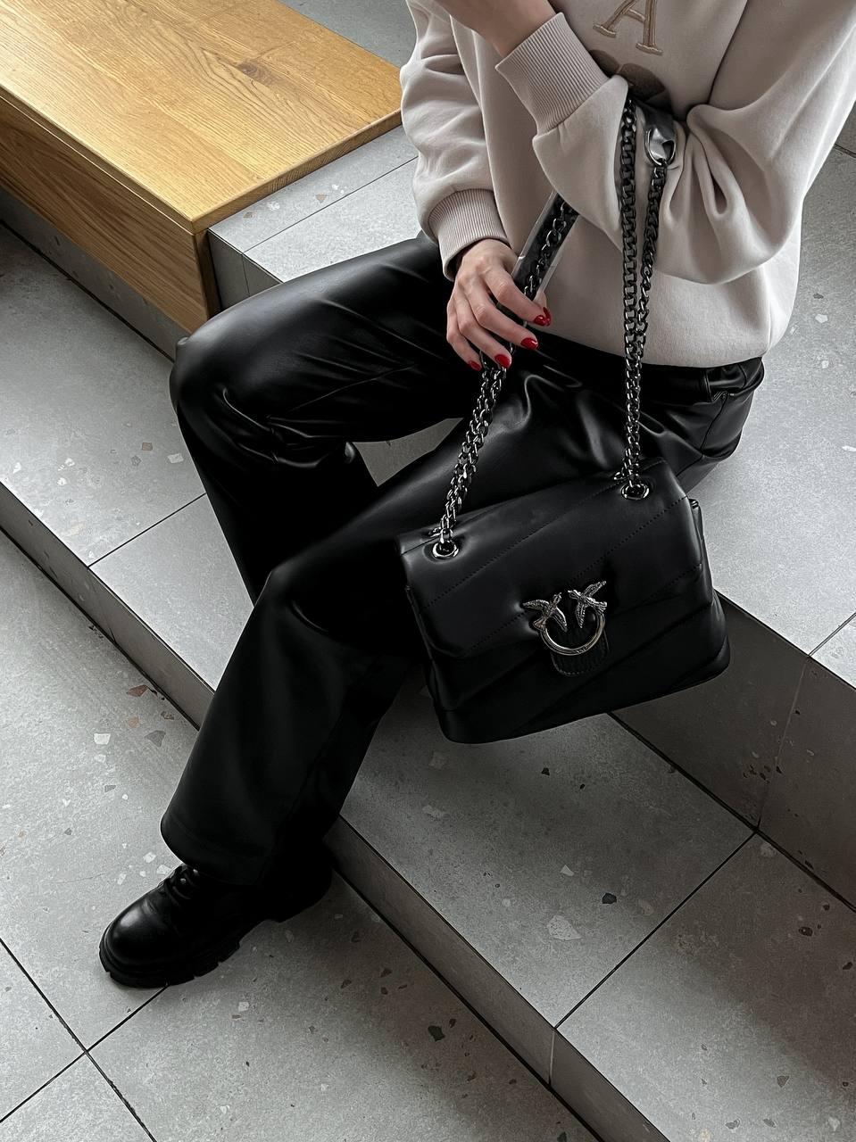 Женская сумка Pinko Puff Black Logo Bag (чёрная) красивая молодёжная стильная сумочка torba0085 vkross - фото 9 - id-p2076824278