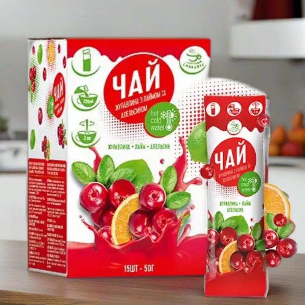 Концентрат чаю рідкий у стіках ТМ Смакуйте «Журавлина з лаймом та апельсином» 12 шт х 50 г / Чай концентрат