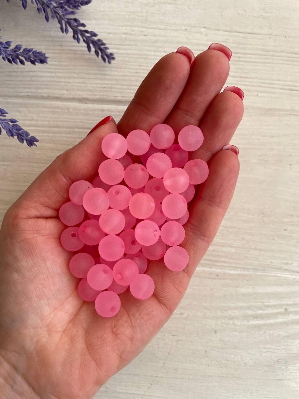 Бусини матові " Лід " 10 мм, яскраво рожеві   500 грам