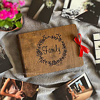 Семейный альбом для фотографий из деревянной обложкой "Family" | Оригинальный подарок близким Код/Артикул 182