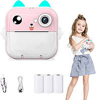 Детская фотокамера моментальной печати Print Camera Термопринтер для фотографий 4в1 Детский мини принтер Pink