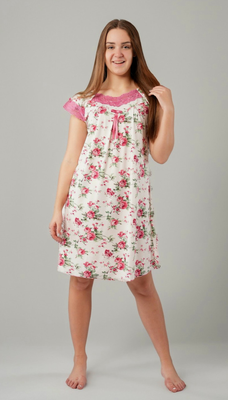 Жіноча нічна сорочка великих розмірів у кольорах із мереживом. Saimeiqi, фото 1