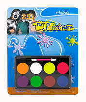 Фарби для обличчя 8 кольорів неонові кольори зі спонжем НВ-800В