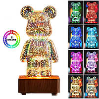 3D ночник Мишка Фейерверк стеклянный RGB светильник лампа Медведь Bearbrick 8 цветов