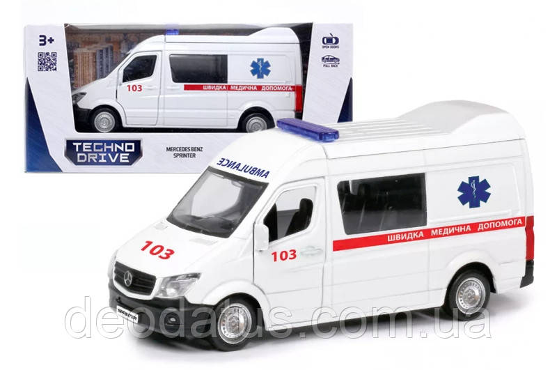 Швидка допомога Автомодель машинка металева інерційна MERCEDES BENZ SPRINTER 250344U фургон, фото 1