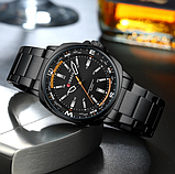 Класичний чорний добрий металевий годинник з металевим браслетом, фото 2