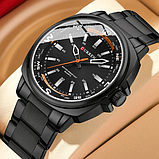 Класичний чорний добрий металевий годинник з металевим браслетом, фото 3