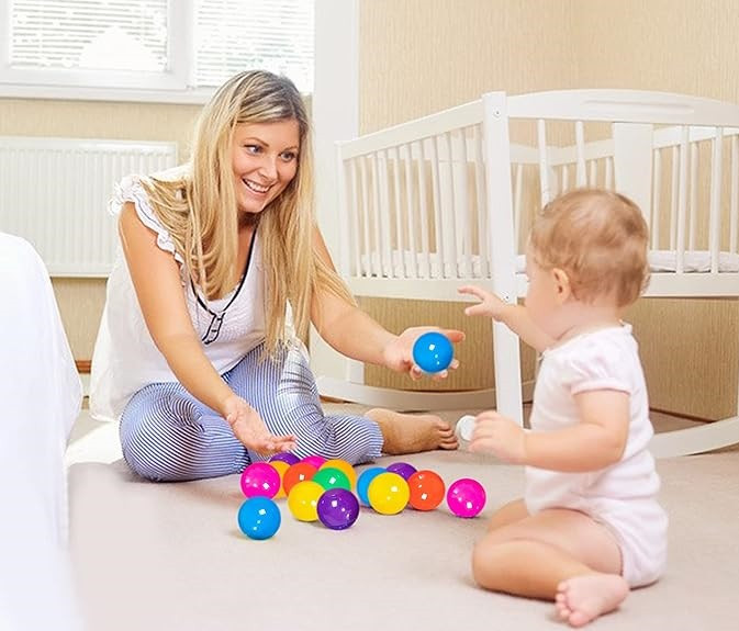 Універсальний тренажер для розвитку дитини яскраві різнокольорові кульки для сухого басейну гіпоалергенні та безпечні 8 см 100 шт, фото 1