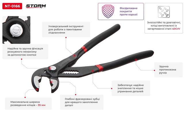 Кліщі сантехнічні 250 мм, коване залізо STORM INTERTOOL NT-0166