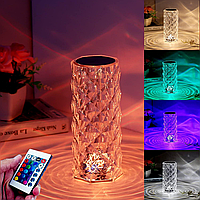 Настольная LED лампа RGB 16 цветов (21х9см) Crystal Rose + пульт и USB / Светодиодный сенсорный ночник
