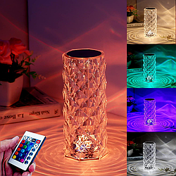 Настільна LED лампа RGB 16 кольорів (21х9см) Crystal Rose + пульт та USB / Світлодіодний сенсорний нічник