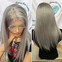 Натуральна перука велика система імітації шкіри слов'янське дитяче волосся сірий блонд срібло 55 см
