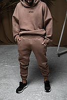 Спортивные штаны мужские зимние качественные теплые трикотажные на флисе коричневые