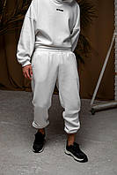 Спортивные штаны мужские зимние качественные теплые трикотажные на флисе белые