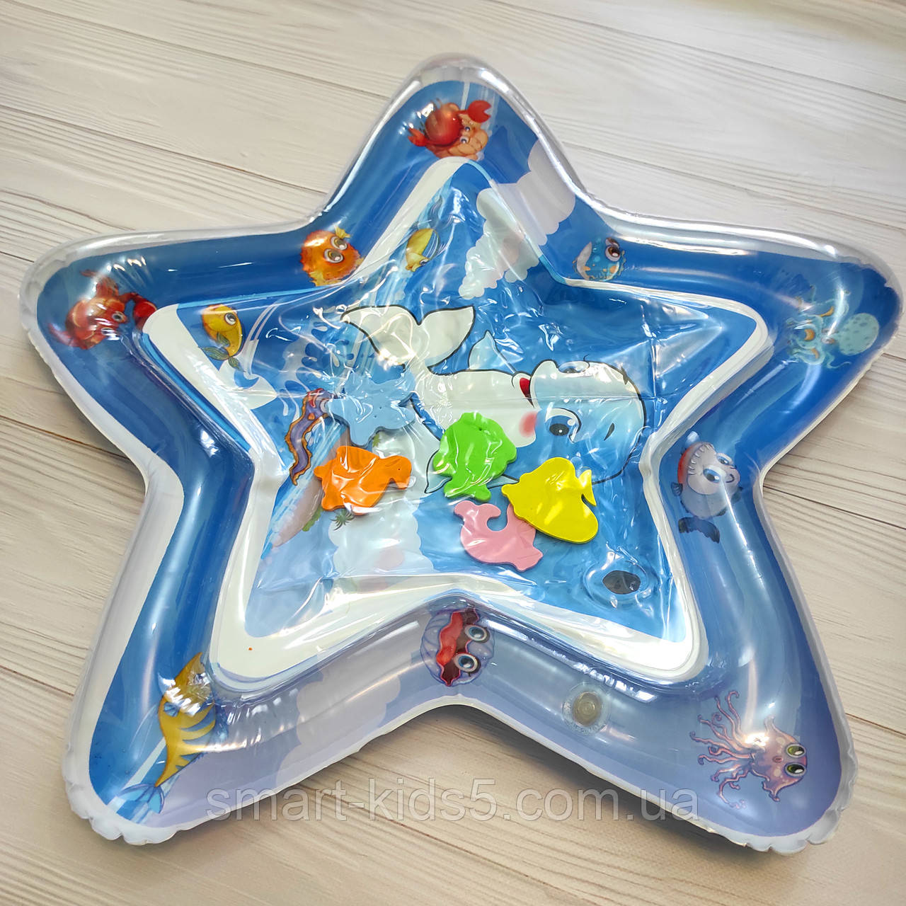 Водяний килимок надувний для малюків, ігровий акваковрик з рибками