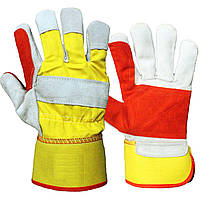 Перчатки рабочие со спилком + х/б, усиленные, с подкладкой, ж/м, желто-красные, р.10 (60)