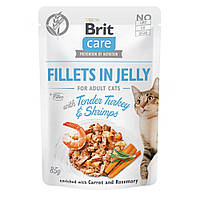 Влажный корм для кошек в желе нежная индейка с креветками Brit Care Cat Pouch 85 г