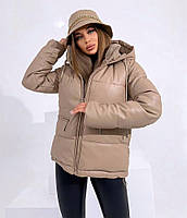 Женская куртка эко кожа дорогой подклад с рисунком наполнитель силикон 200