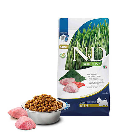 Farmina N&D Беззерновий корм для собак малих порід Spirulina з ягням, спіруліною та ягодами годжі, 2кг, фото 1
