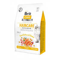 Сухой корм для кошек уход за кожей и шерстью лосось и курица Brit Care Cat GF Haircare 400 г