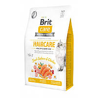 Сухой корм для кошек уход за кожей и шерстью лосось и курица Brit Care Cat GF Haircare Healthy 2 кг