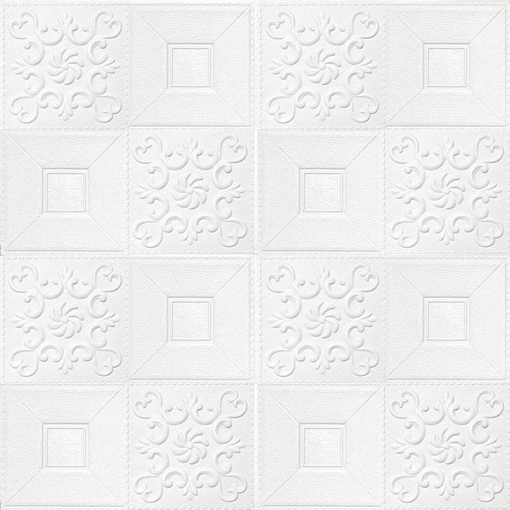 Самоклеюча декоративна настінно-стельова 3D панель Фігури 700х700х5 мм Білий