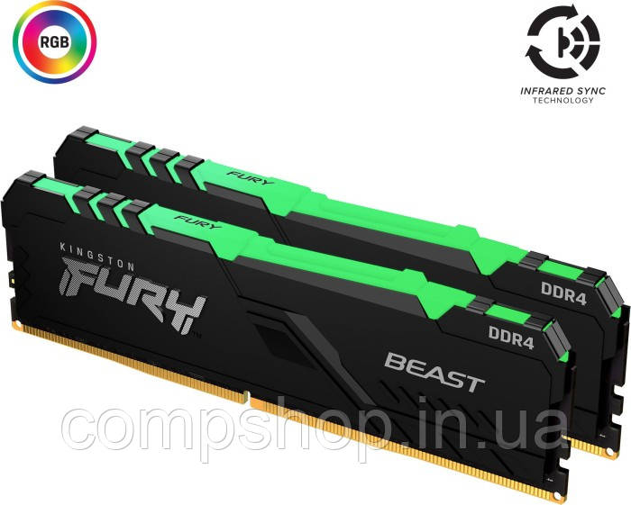 Пам'ять DDR4  32GB  3200MHz PC4-25600  (Kit of 2x16GB)  Kingston FURY Beast RGB (код 126422)
